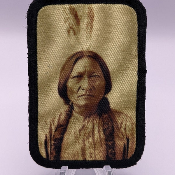 Sitting Bull Native American photograph 2"x3" morale patch with hook and loop backing