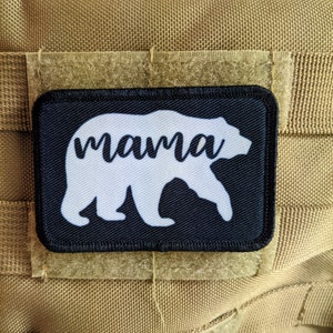 Mama Bear boy mom girl mom 2"x3" white morale patch with hook and loop backing