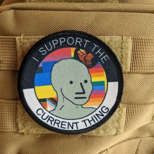 I support the current thing wojak meme 3&quot; circle morale patch with hook and loop backing