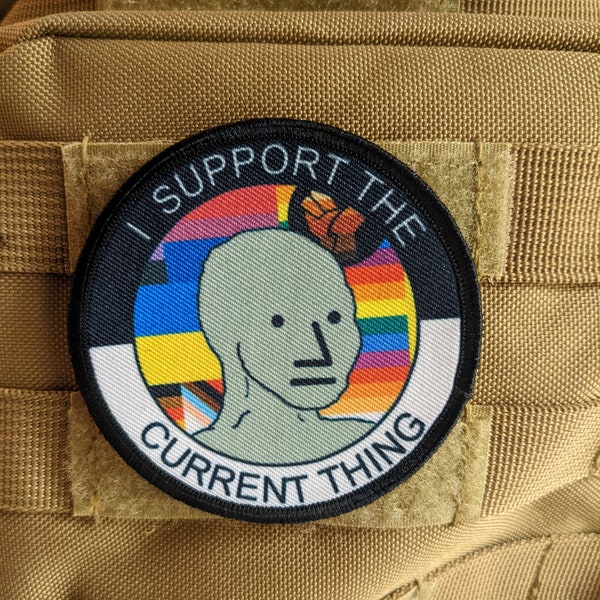 I support the current thing wojak meme 3" circle morale patch with hook and loop backing