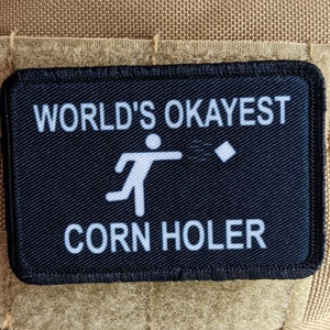 World&#39;s Okayest corn hole player funny meme 2&quot;x3&quot; morale patch with hook and loop backing