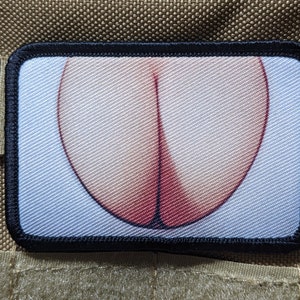 Cleavage my eyes are up here meme 2"x3" morale patch with hook and loop backing