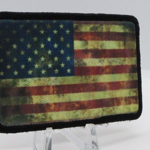 distressed USA Flag patriotic America 2&quot;x3&quot; morale patch with hook and loop backing