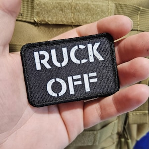 Ruck off rucksack joke removable patch 2&quot;x3&quot; morale patch with hook and loop backing BW