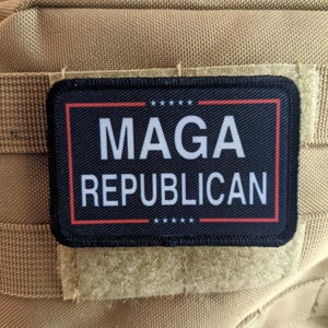 MAGA REPUBLICAN black meme 2&quot;x3&quot; morale patch with hook and loop backing