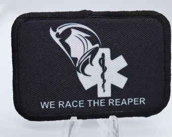 First responder Race the Reaper 2"x3" morale patch with hook and loop backing