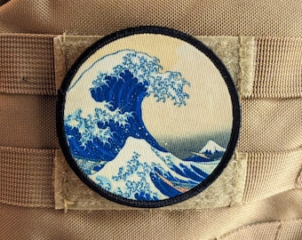 Geweldige golf van kanagawa Japanse kunst 3" cirkel moraalpatch met klittenband aan de achterkant