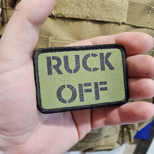 Ruck off rucksack joke removable patch 2&quot;x3&quot; morale patch with hook and loop backing green