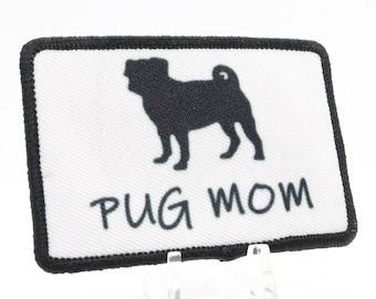 pug mom 2"x3" morale patch with hook and loop backing