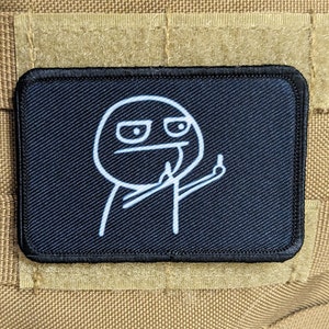 Double middle finger guy meme  2&quot;x3&quot; morale patch with hook and loop backing