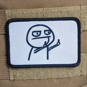 Double middle finger guy meme  white background 2&quot;x3&quot; morale patch with hook and loop backing