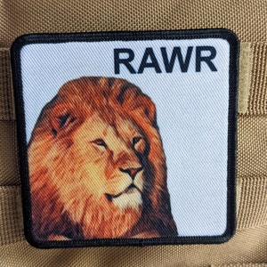 3x3インチの正方形の士気パッチライオンRAWRパッチ、フックとループの裏地付き