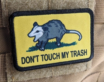 Don't touch my trash possum joke Gadsden flag meme  2"x3" removable morale patch with hook and loop backing