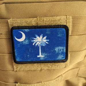 distressed south carolina Flag palmetto state 2&quot;x3&quot; morale patch with hook and loop backing