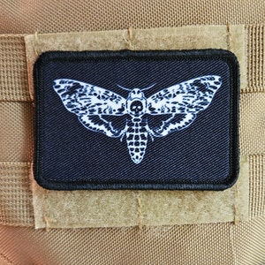 Death's head moth goth black background funny  2"x3" morale patch with hook and loop backing