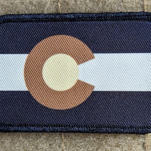 Subdued tan and brown Colorado state flag removable patch 2&quot;x3&quot; morale patch with hook and loop backing