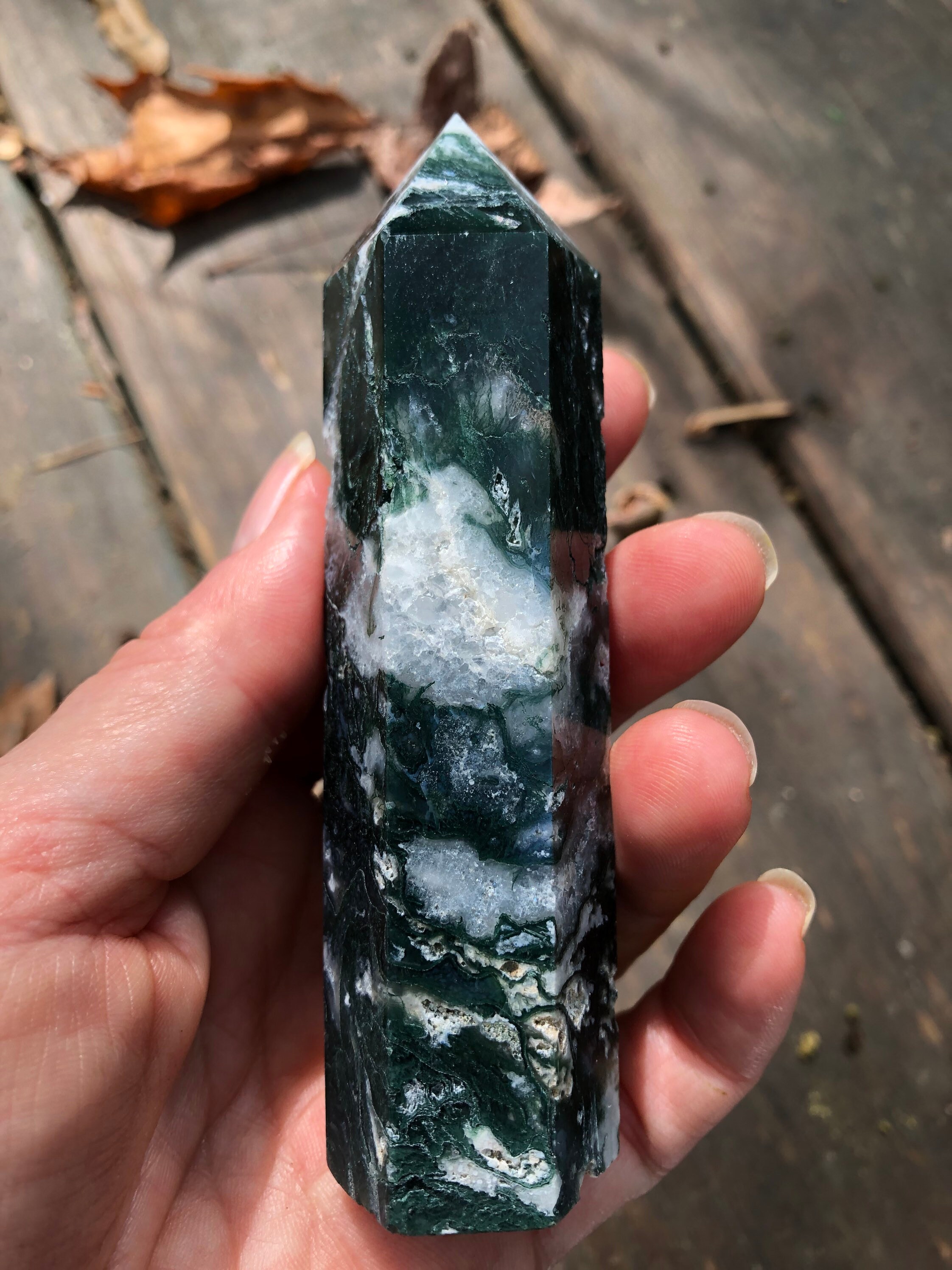 Moss Agate Tower / Natural Green Moss Agate Point | Etsy