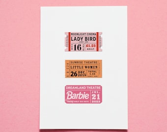 Greta Gerwig | Cinema Ticket Print | Film Gifts | Vintage Decor | Mid-Century Wall Art | Ticket Stubs |A4| Lady Bird | Little Women | Barbie