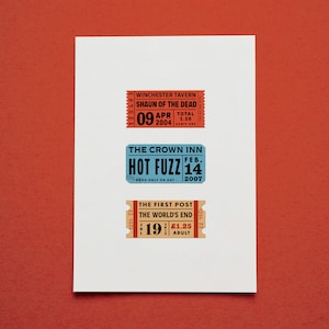 Cornetto Trilogy | Edgar Wright | Cinema Ticket Print | Film Fan Gifts | Vintage Decor | Mid-Century Wall Art | A4 | Shaun Of The Dead