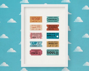 Pixar Movie Ticket Stub Print: Mid-Century Modern Wall Art (A3)