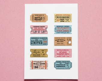 Wes Anderson Filmography Ticket Stub Print: A3 Cinema Art