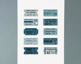 Christopher Nolan Filmography Ticket Stub Print: Mid-Century Modern A3