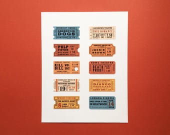 Quentin Tarantino Filmography Print: Vintage Cinema Ticket Art
