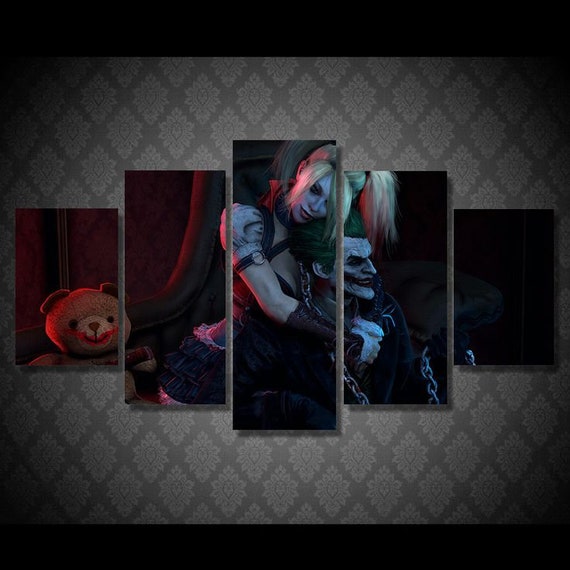 5 Panels The Joker Harley Quinn Canvas Art Batman Dc Harley Quinn Joker Poster Piece Home Decor Work Wall Print