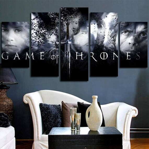 5 Panels Game Of Thrones Sign Logo A Song Of Ice And Fire Jon Snow Tyrion Lannister Bran Stark Canvas Art Multi Grouped Artwork Asoiaf Got