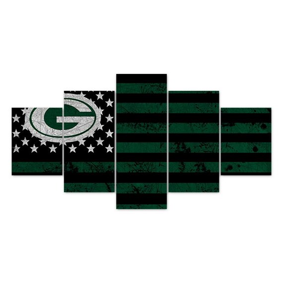 5 Panels Nfl Green Bay Packers Canvas Art Football Usa Flag Poster Piece Home Decor Work Wall Print