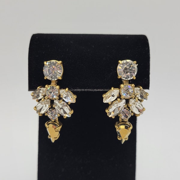 J Crew Crystal Rhinestone Statement Earrings - Post Dangle - Prong Set Stones - Original Backs - Costume Jewelry for Prom Formal Pageant