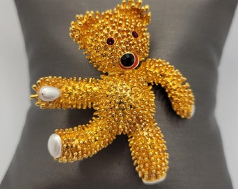 Camrose & Kross JBK Teddy Bear Brooch Pin - Jacqueline Bouvier Kennedy - Gold Plated - Signed Vintage Costume Jewelry Jackie O MidCentury