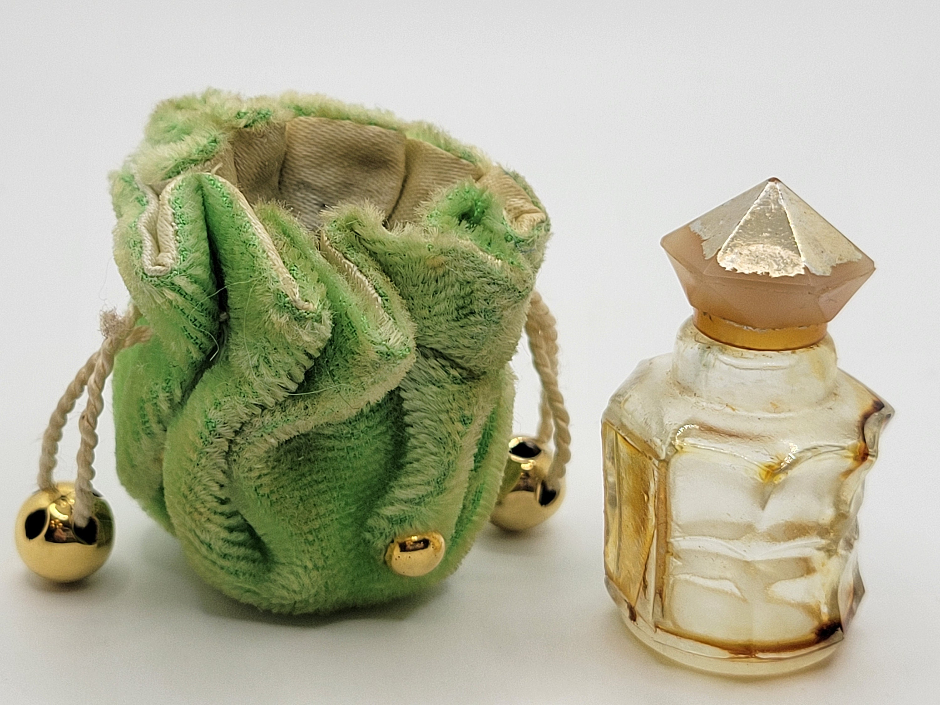 Vintage 1950s Marquay Coup De Feu Perfume Bottle & Pouch - Tiny Green ...