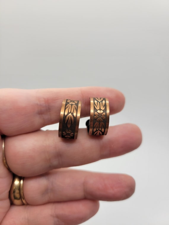 Artisan Copper Half Hoop Clip On Earrings - All M… - image 4