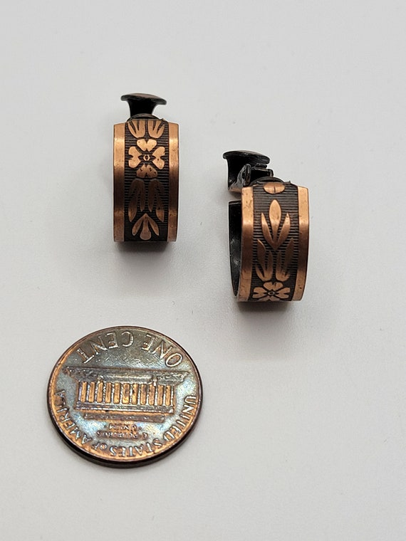 Artisan Copper Half Hoop Clip On Earrings - All M… - image 5
