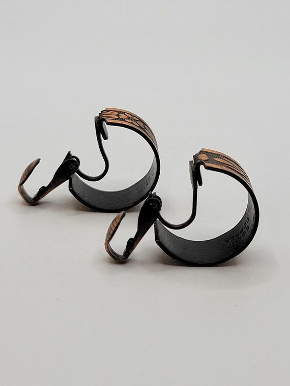 Artisan Copper Half Hoop Clip On Earrings - All M… - image 3