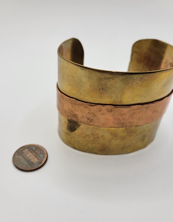 Artisan Hammered Open Cuff Bracelet - Mixed Metal… - image 5