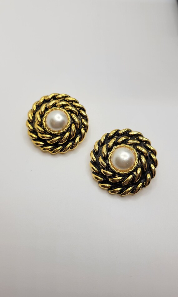 Rope & Faux Pearl Clip On Earrings - Gold Plated -