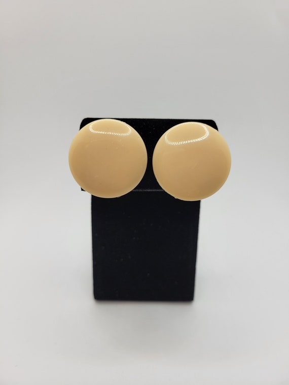 Bakelite Tan Button Earrings - Tested - Huge Round