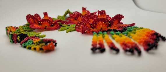 Native American Seed Bead 3D Flower Necklace - Ar… - image 5