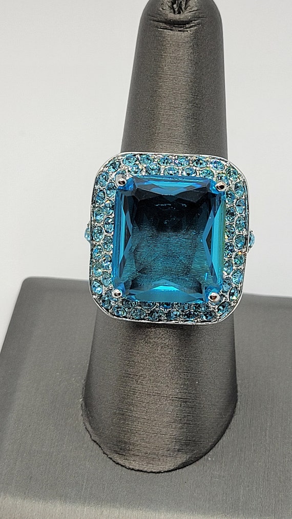 Aqua Blue Cubic Zirconia Ring with Austrian Cryst… - image 2