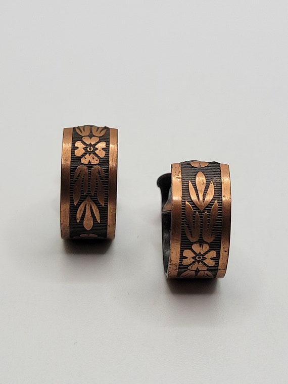 Artisan Copper Half Hoop Clip On Earrings - All M… - image 2