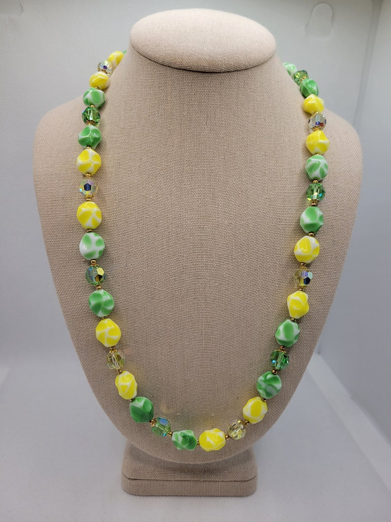 Green & Yellow Glass Bead Necklace Faceted AB Accent Beads Etsy