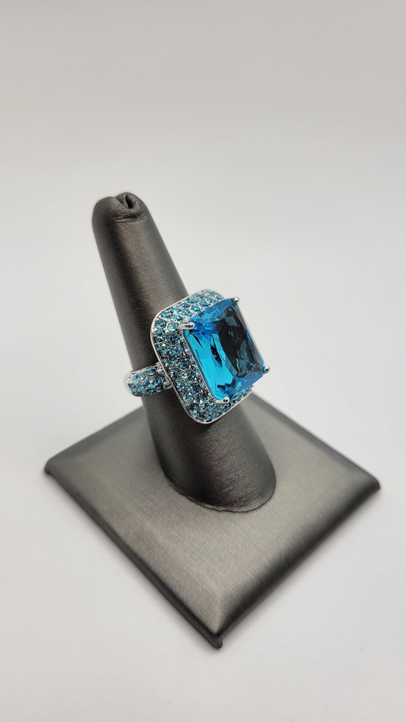 Aqua Blue Cubic Zirconia Ring with Austrian Cryst… - image 3