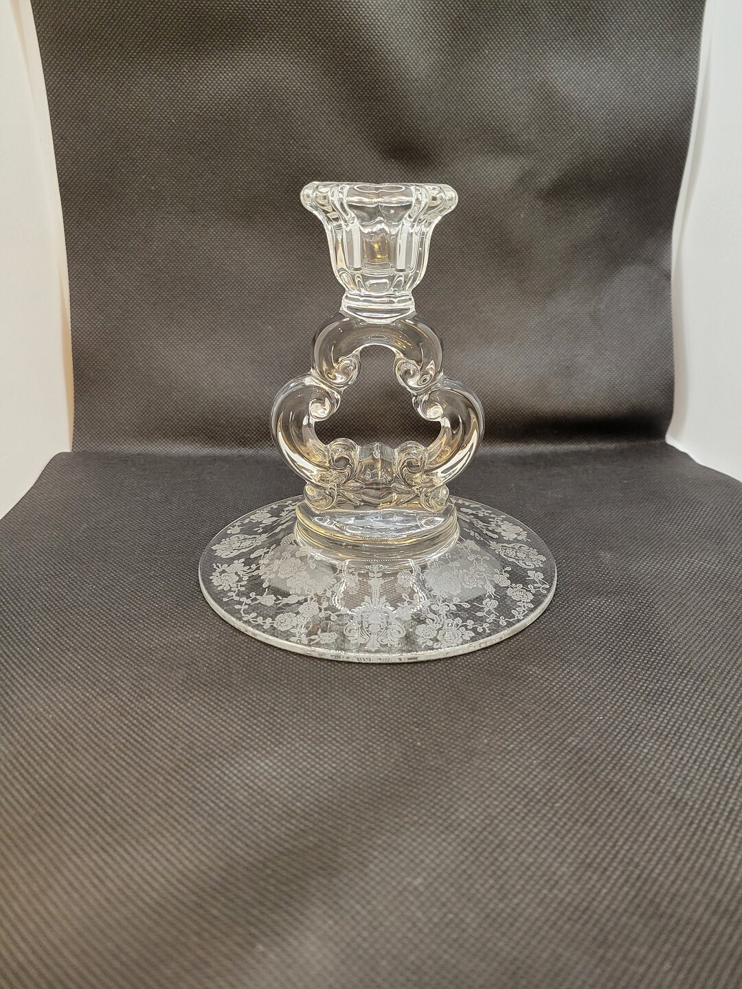 Cambridge Rose Point Crystal Candlestick - Keyhole Stem - 1930s Etched ...