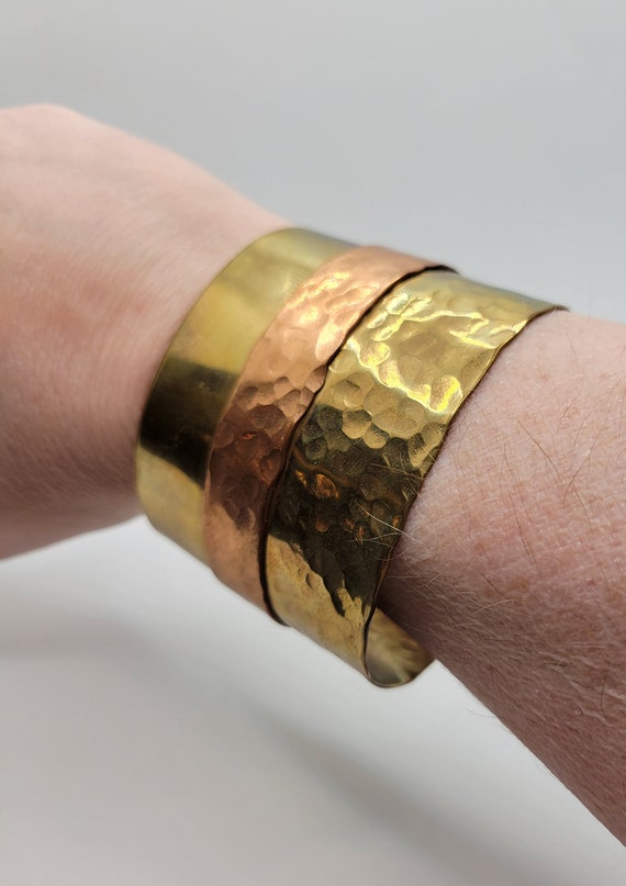 Artisan Hammered Open Cuff Bracelet - Mixed Metal… - image 4