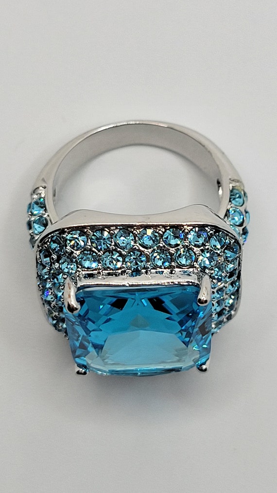 Aqua Blue Cubic Zirconia Ring with Austrian Cryst… - image 9