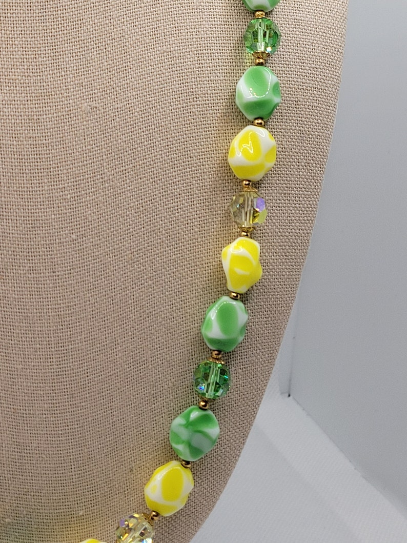 Green & Yellow Glass Bead Necklace Faceted AB Accent Beads Etsy