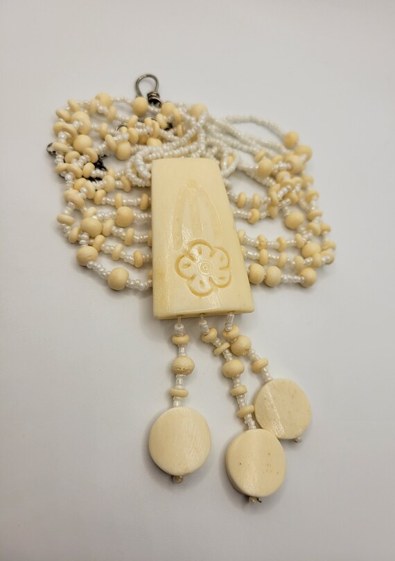 BOHO Hippie Carved Bone Necklace - Pendant & Tass… - image 10