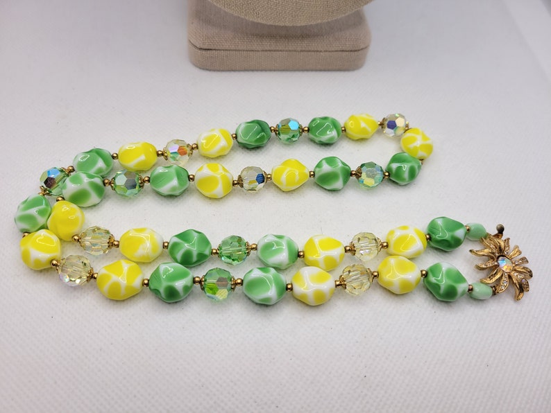 Green & Yellow Glass Bead Necklace Faceted AB Accent Beads Etsy